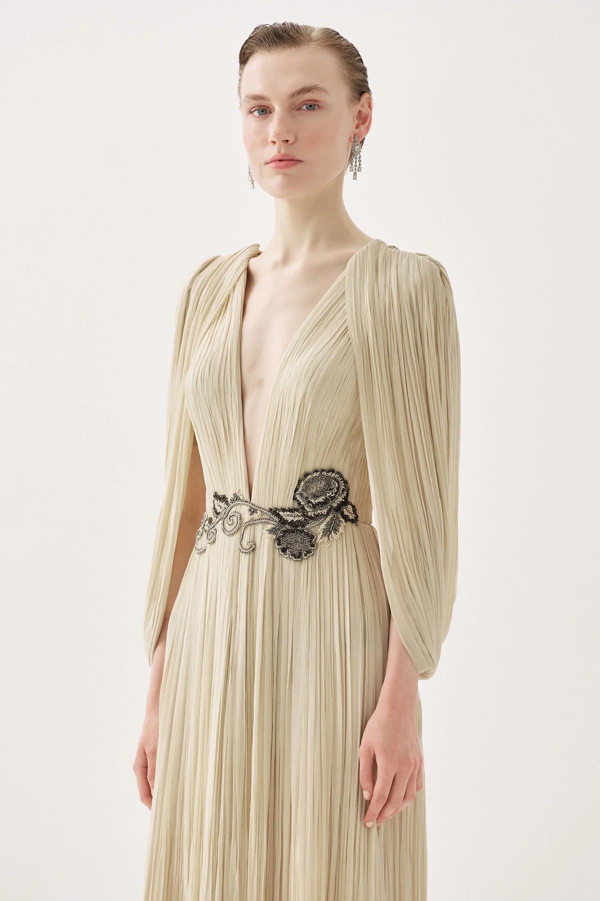 Tarik Ediz 99031 - Plunging V Draped Evening Dress
