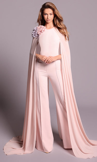 Tarik Ediz 99032 - Dramatic Cape Wide-Leg Jumpsuit