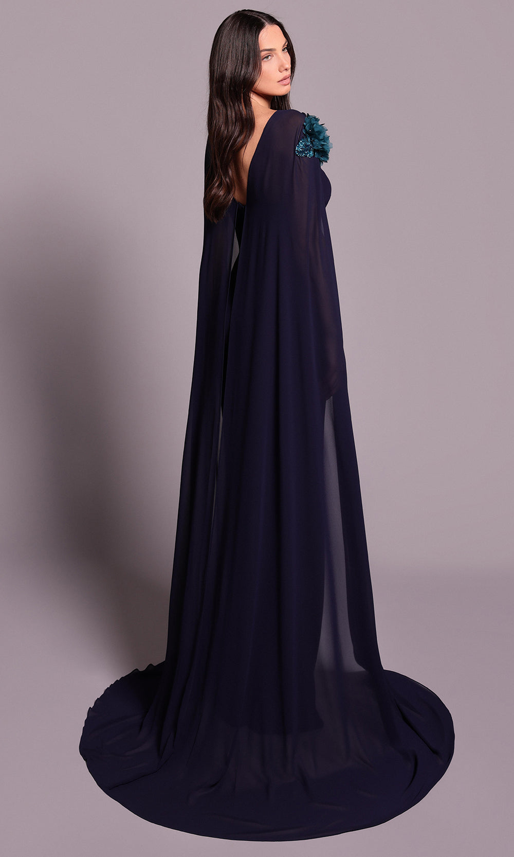 Tarik Ediz 99032 - Dramatic Cape Wide-Leg Jumpsuit