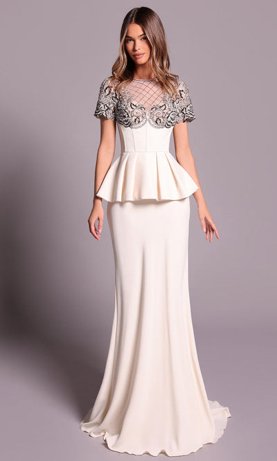 Tarik Ediz 99034 - Embroidered Short Sleeve Evening Dress