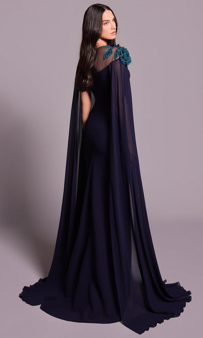 Tarik Ediz 99038 - Illusion Neck Draped Cape Dress