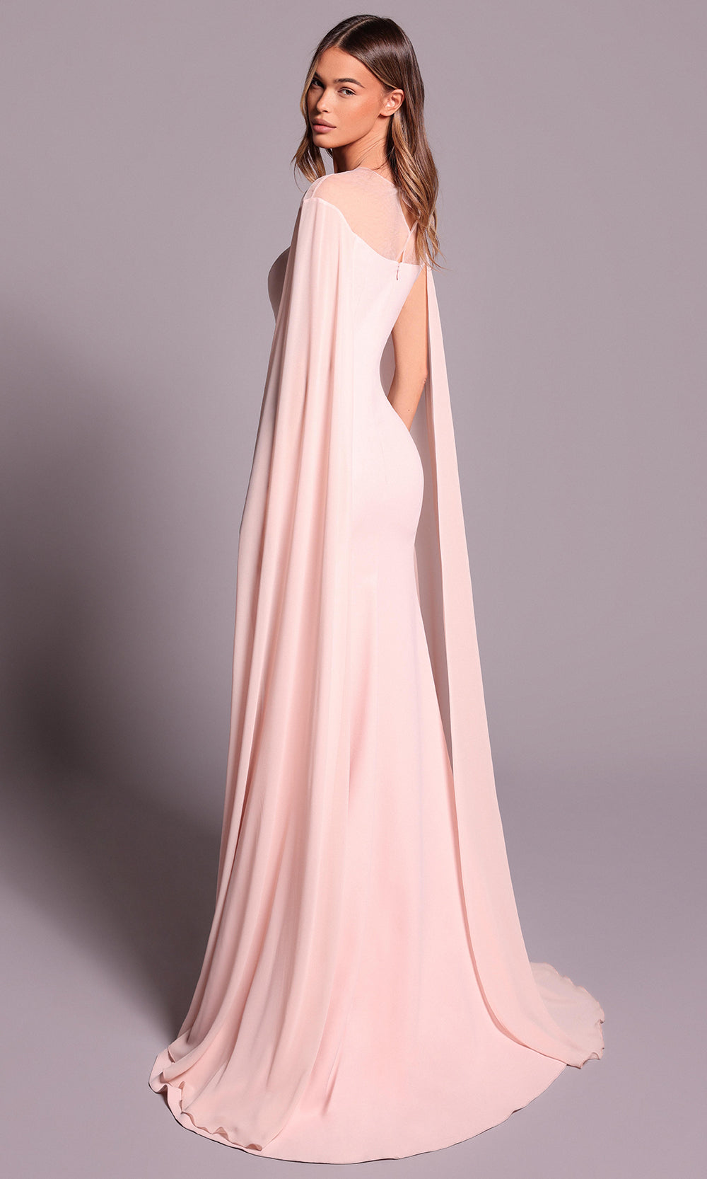 Tarik Ediz 99038 - Illusion Neck Draped Cape Dress
