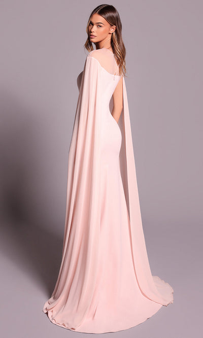 Tarik Ediz 99038 - Illusion Neck Draped Cape Dress