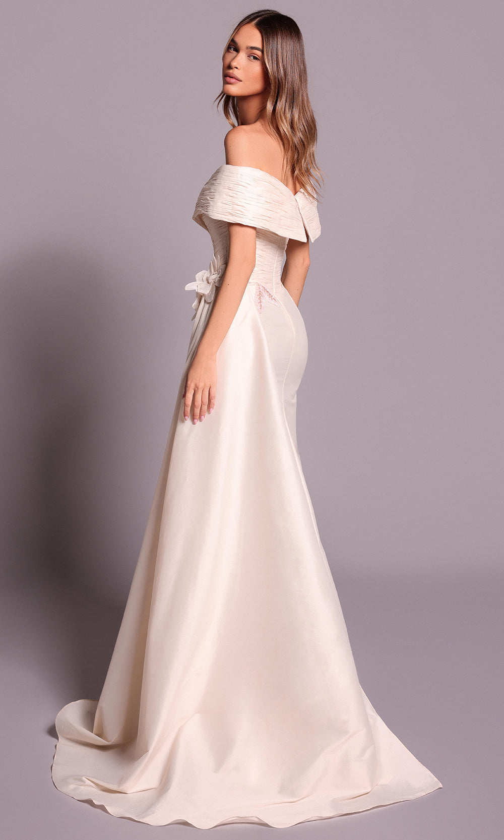 Tarik Ediz 99040 - Ruched Taffeta Dress with Floral Accent