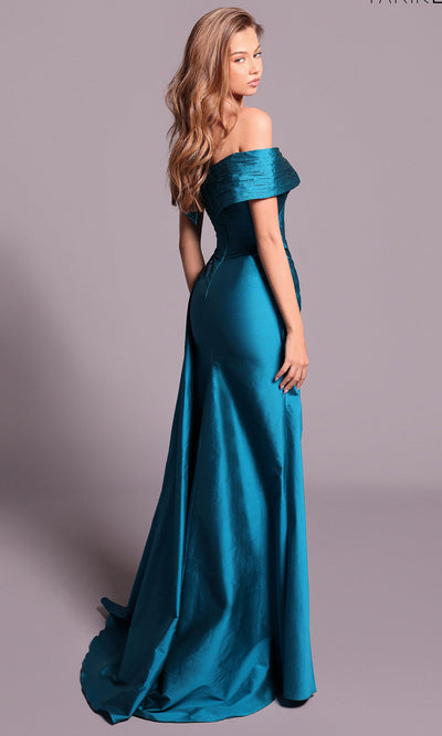 Tarik Ediz 99040 - Ruched Taffeta Dress with Floral Accent