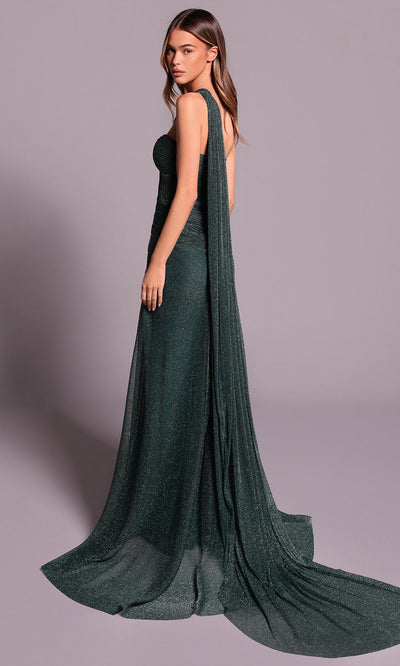 Tarik Ediz 99041 - Gathered Waist High Slit Evening Dress