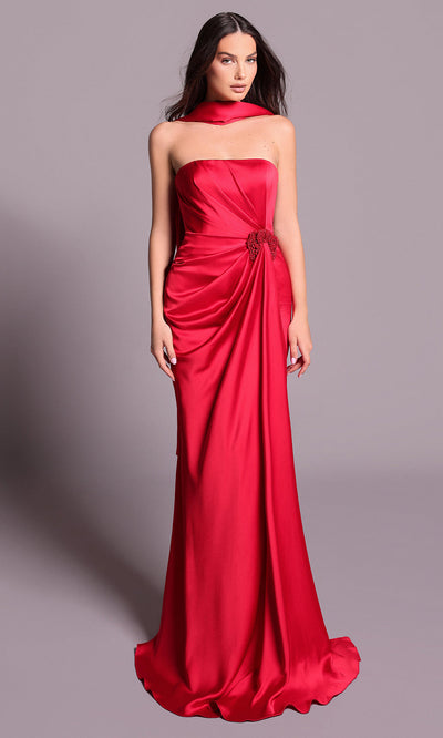 Tarik Ediz 99048 - Satin Waist Detail Long Dress