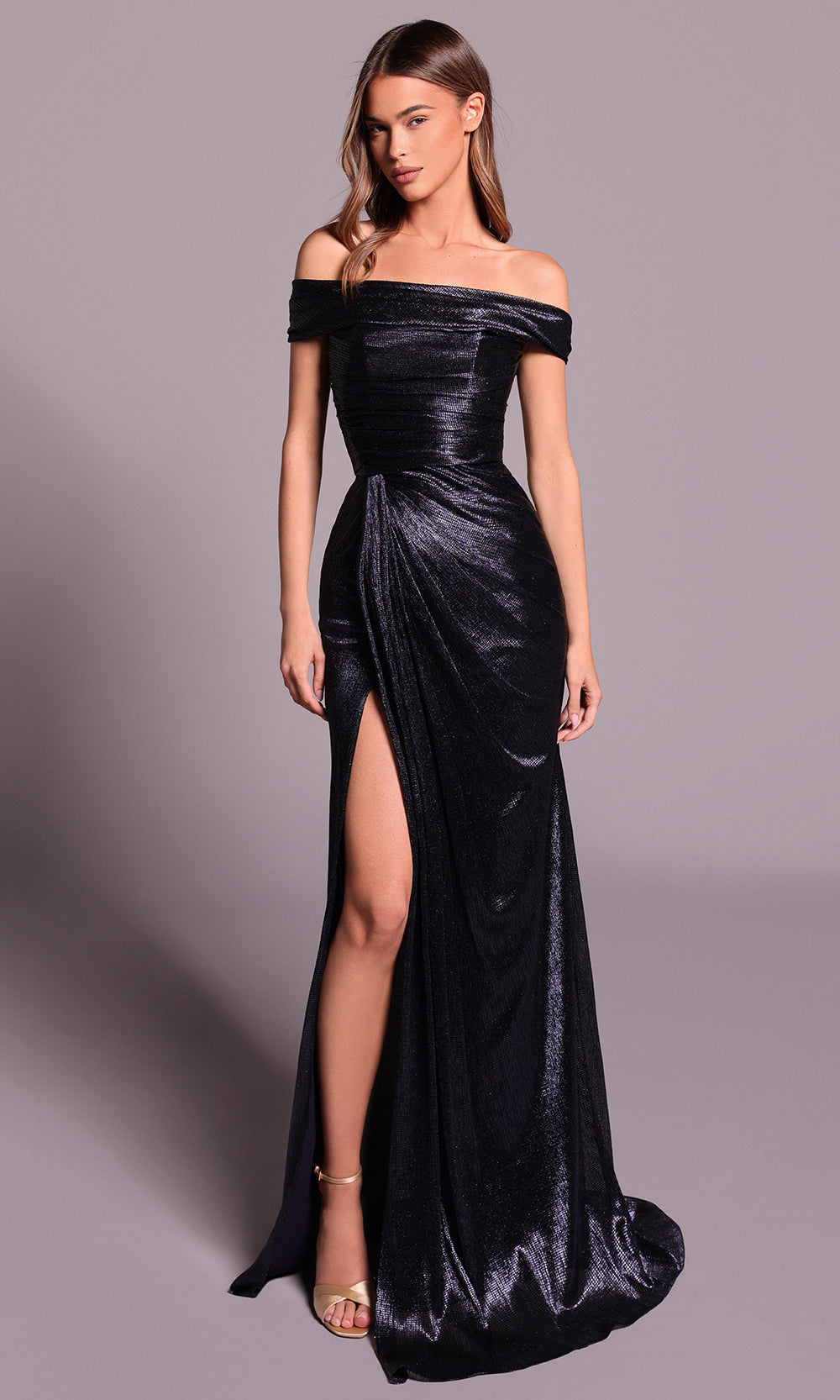 Tarik Ediz 99049 - Silky Foil Ruched Sheath Dress