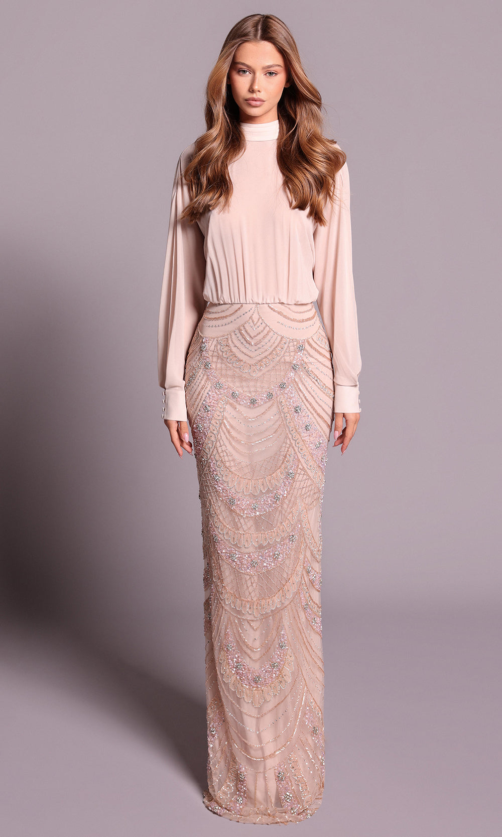 Tarik Ediz 99050 - High Neck Geometric Beaded Gown