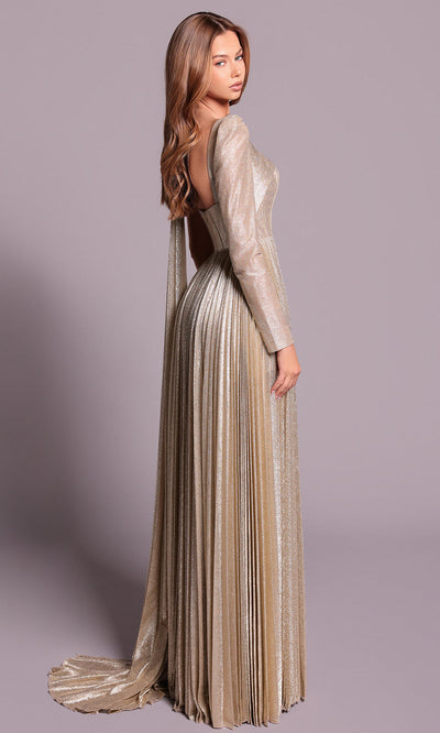 Tarik Ediz 99056 - A-line Asymmetric Neckline Silky Foil Dress