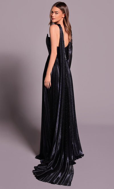 Tarik Ediz 99056 - A-line Asymmetric Neckline Silky Foil Dress