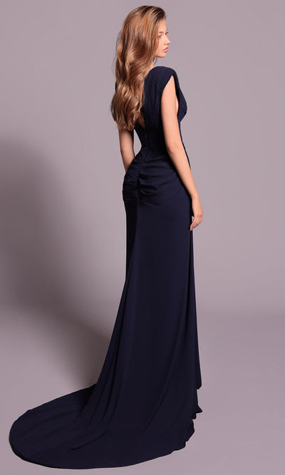 Tarik Ediz 99073 - Pleated Bodice Crepe Sheath Gown