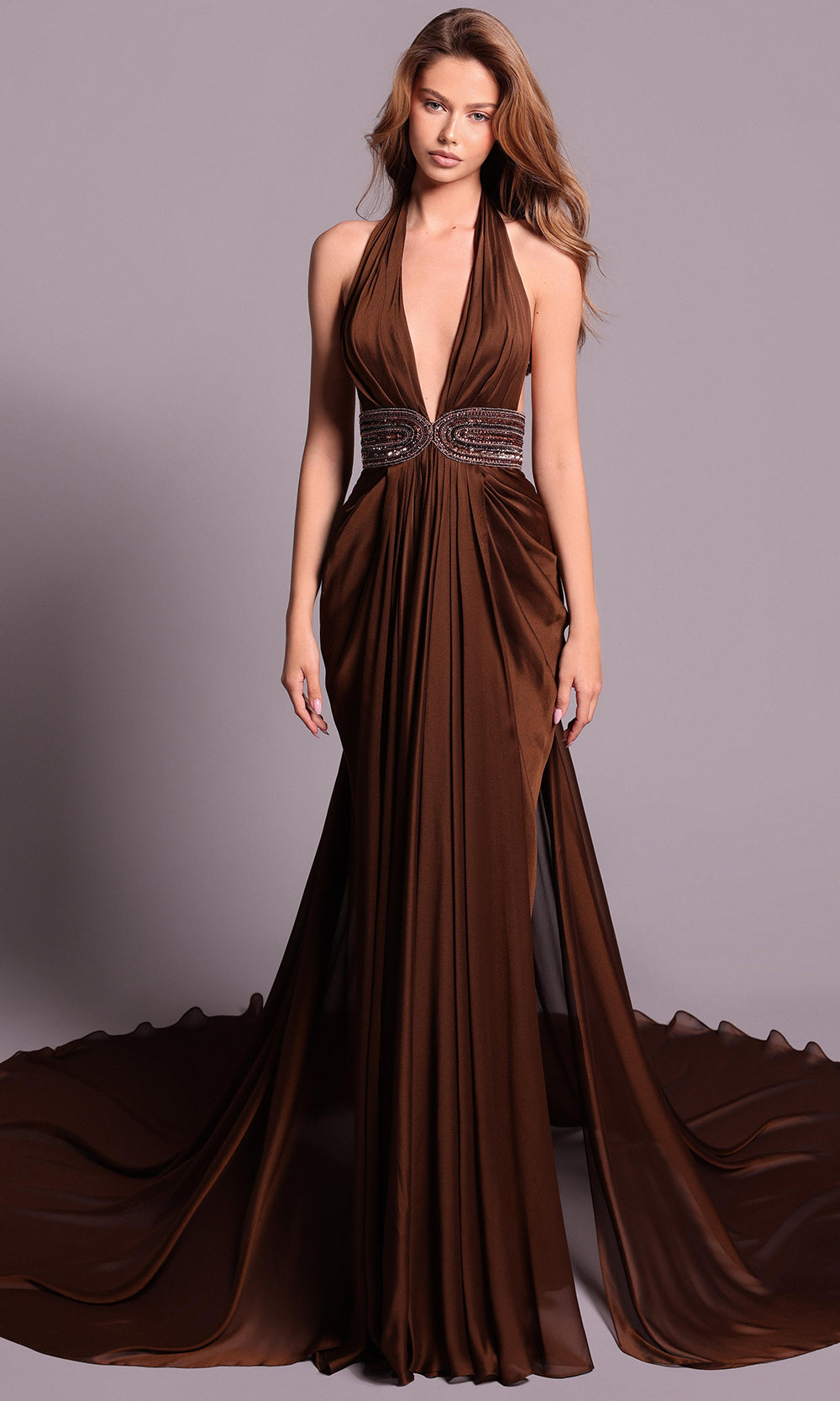 Tarik Ediz 99078 - Beaded Waist Backless Fitted Dress