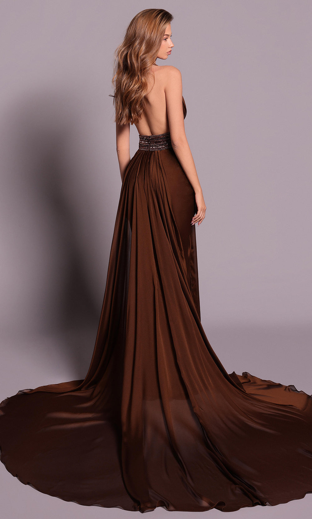 Tarik Ediz 99078 - Beaded Waist Backless Fitted Dress