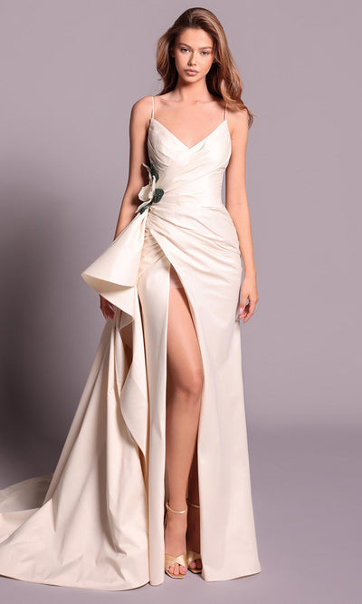 Tarik Ediz 99083 - Spaghetti Strap Ruched Taffeta Gown