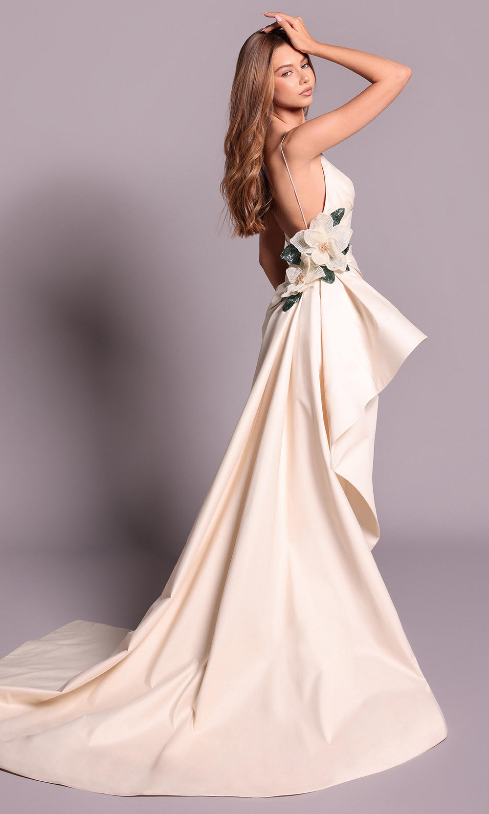 Tarik Ediz 99083 - Spaghetti Strap Ruched Taffeta Gown