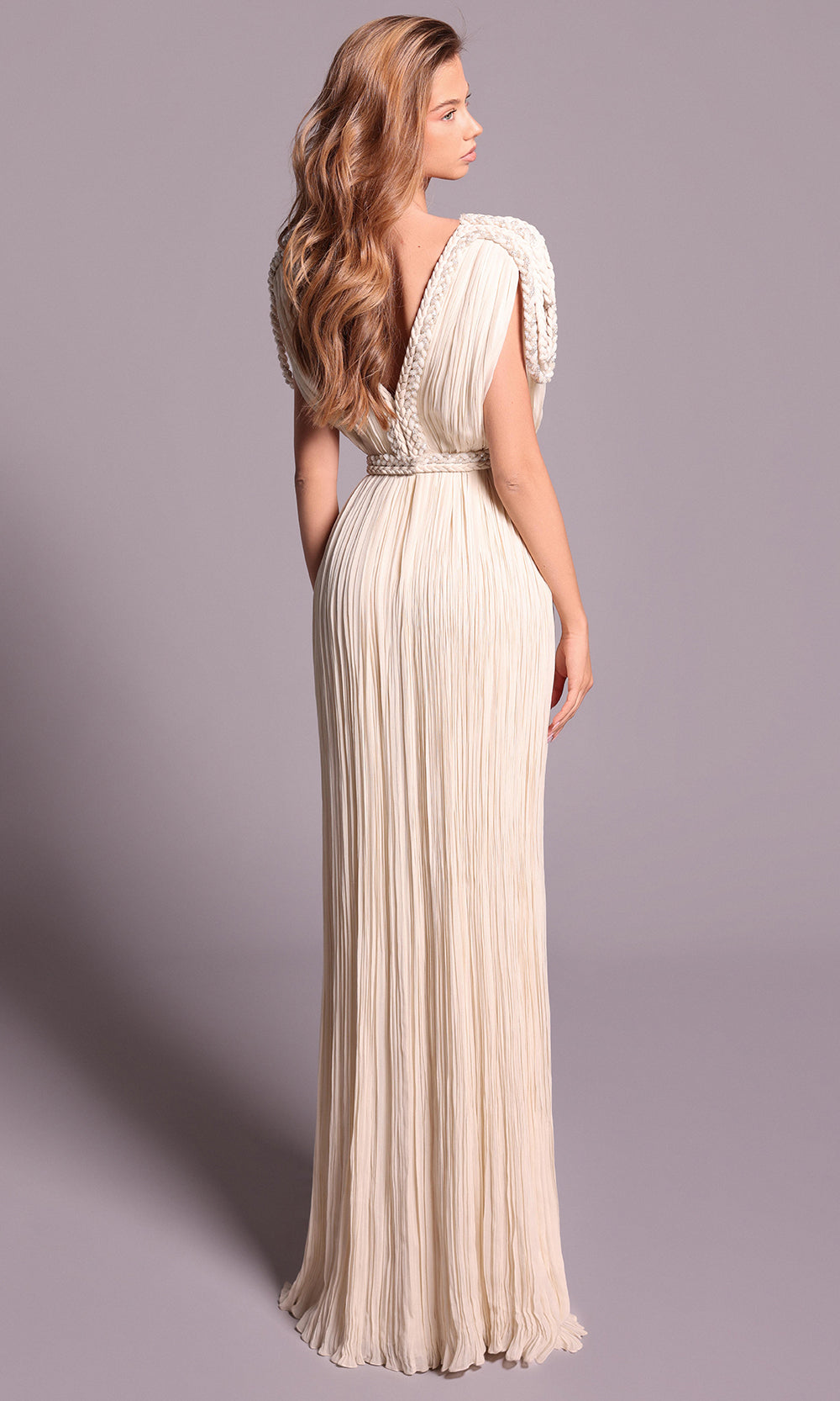 Tarik Ediz 99087 - Braided Cap Sleeve Long A-line Dress