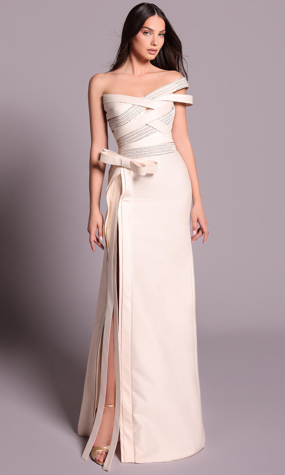 Tarik Ediz 99093 - Embellished Asymmetric Sheath Dress