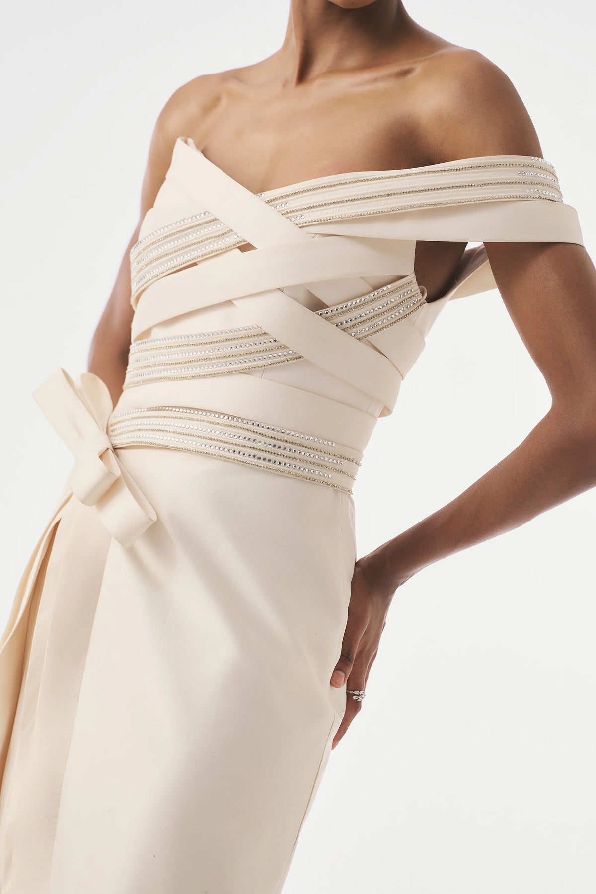 Tarik Ediz 99093 - Embellished Asymmetric Sheath Dress