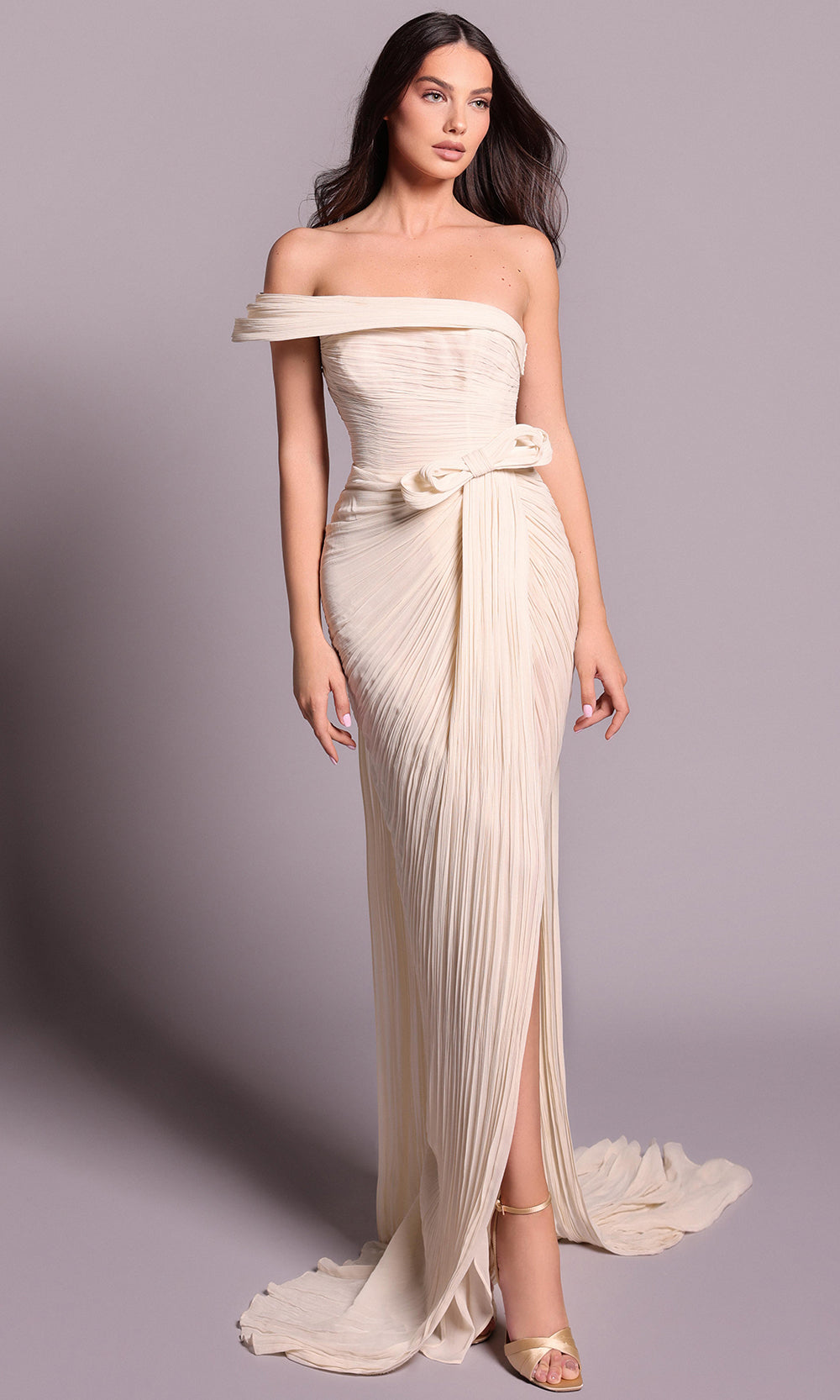 Tarik Ediz 99095 - Bow Waist Sheath Evening Dress with Slit