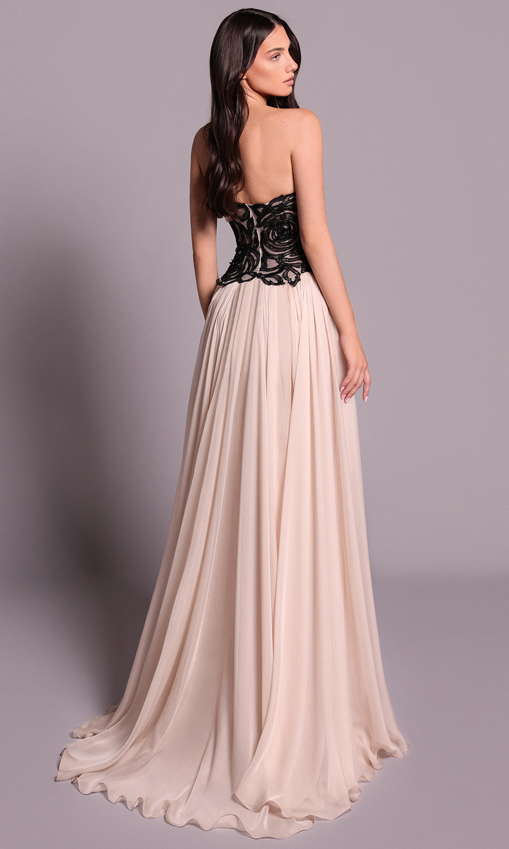 Tarik Ediz 99101 - Asymmetric Neck Chiffon A-Line Gown