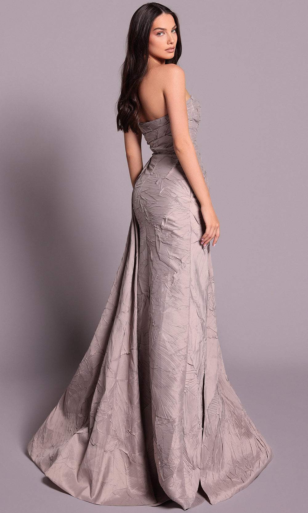 Tarik Ediz 99105 - Beaded Applique Straight Neckline Dress