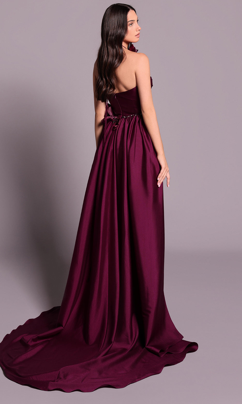 Tarik Ediz 99106 - Floral Applique Ruched Overskirt Dress