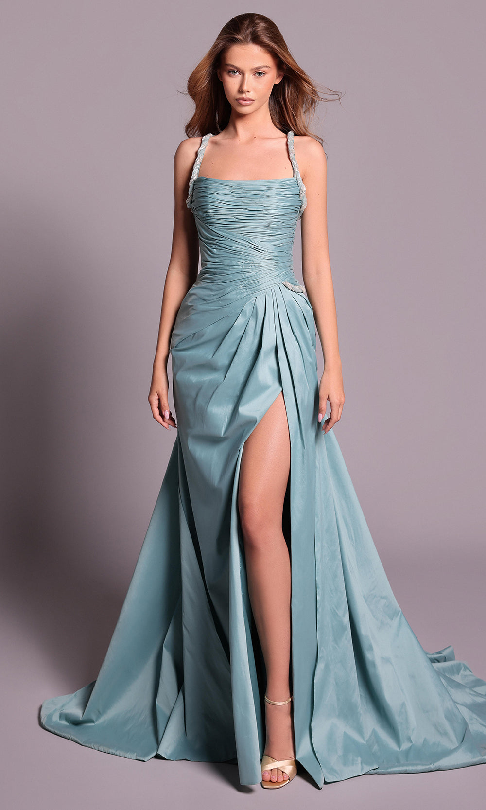 Tarik Ediz 99109 - Ruched Detail Taffeta Evening Dress