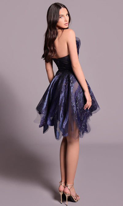 Tarik Ediz 99110 - Ruffled Asymmetric Neck Mini Dress