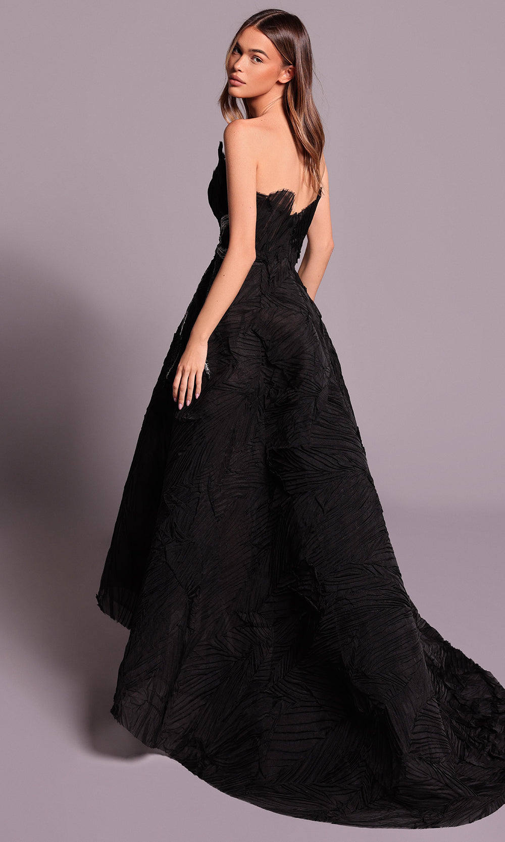 Tarik Ediz 99117 - Scalloped Neck Crushed Organza Dress