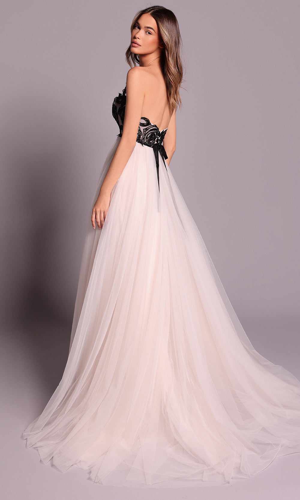 Tarik Ediz 99118 - Floral Applique Layered A-line Dress