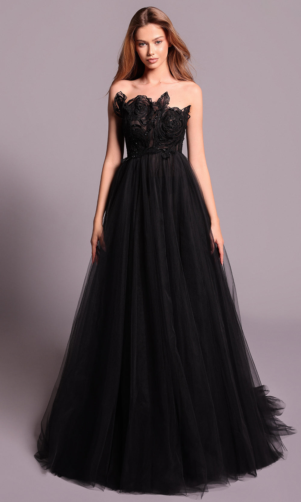 Tarik Ediz 99118 - Floral Applique Layered A-line Dress