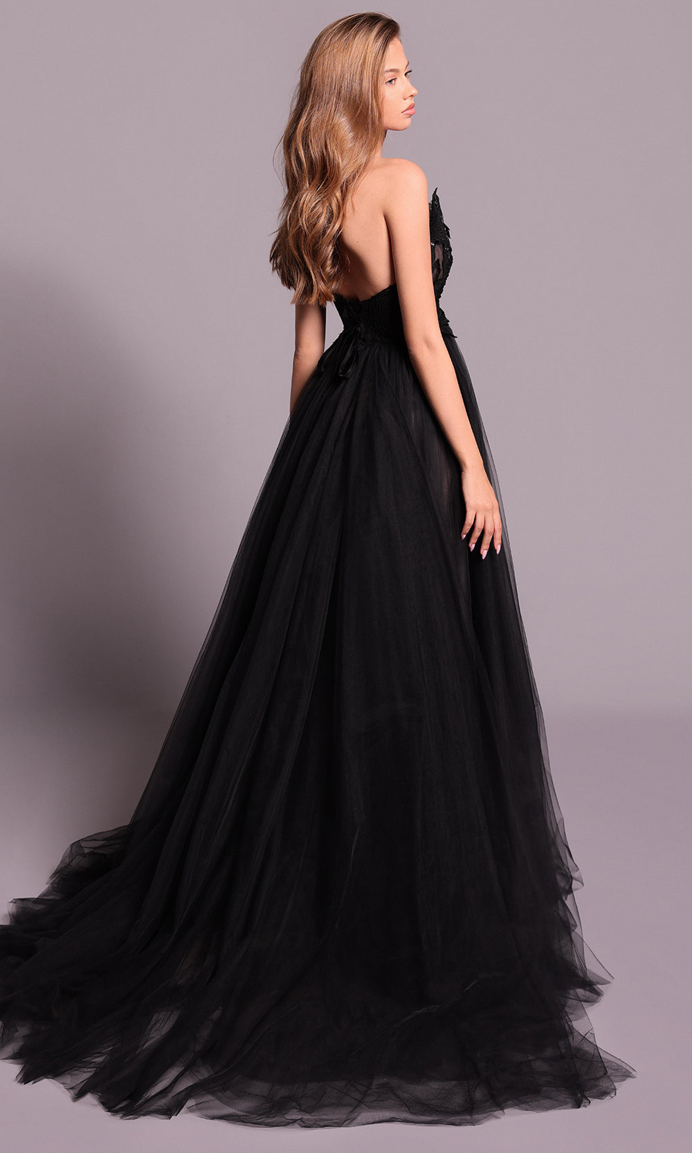 Tarik Ediz 99118 - Floral Applique Layered A-line Dress