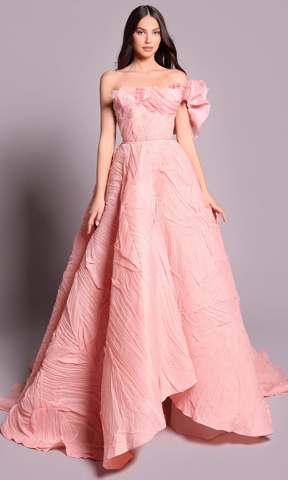 Tarik Ediz 99125 - Textured Off Shoulder Evening Gown