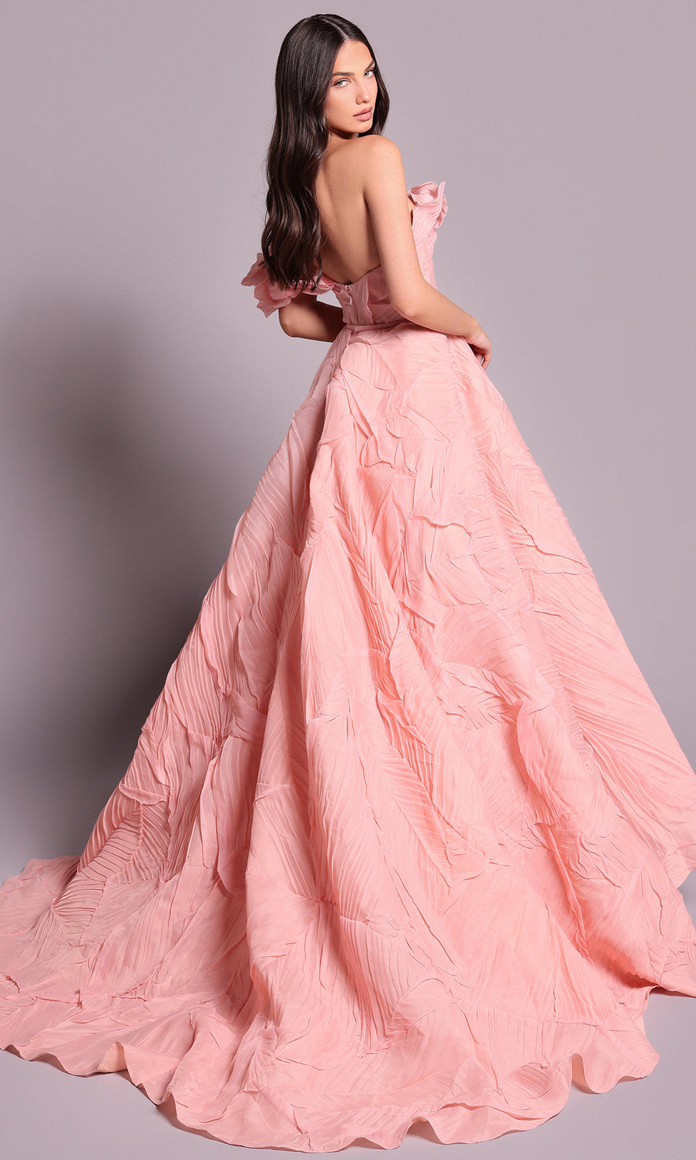Tarik Ediz 99125 - Textured Off Shoulder Evening Gown