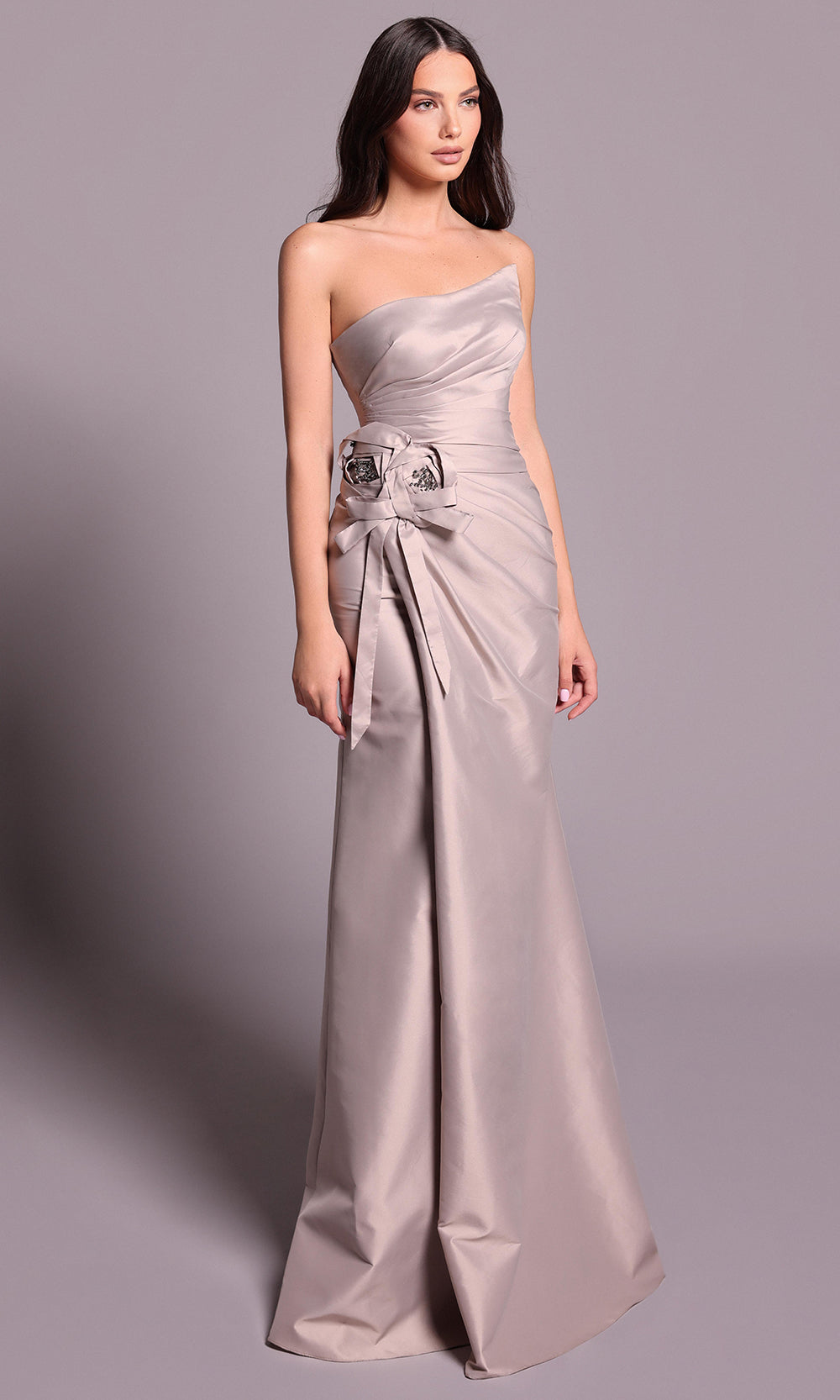 Tarik Ediz 99126 - Strapless Asymmetric Dress with Ruched Detail