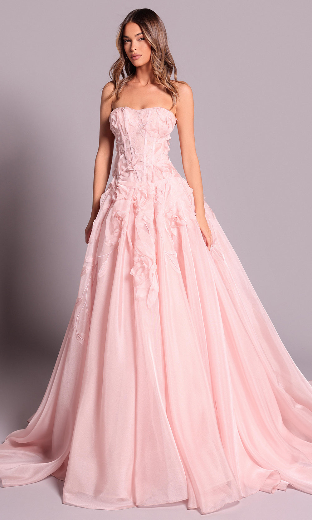 Tarik Ediz 99127 - Romantic Strapless Appliqued Evening Gown