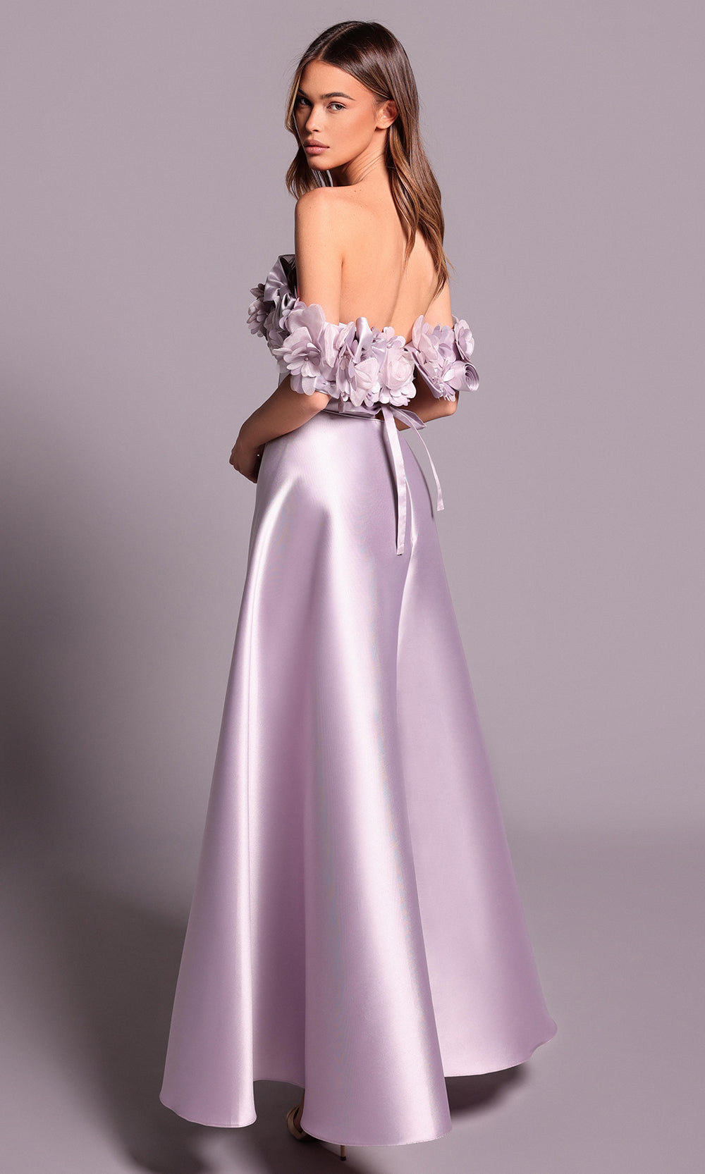 Tarik Ediz 99129 - Floral Neckline Taffeta Dress