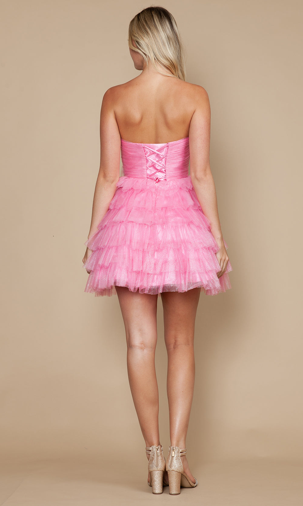 Poly USA 9912 - Lace-Up Back Strapless Dress with Ruffles Cocktail Dresses