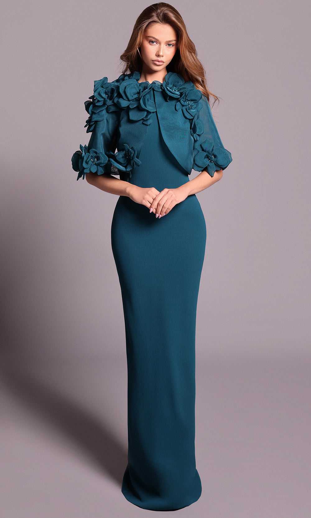 Tarik Ediz 99134 - Floral Accent Fitted Evening Dress