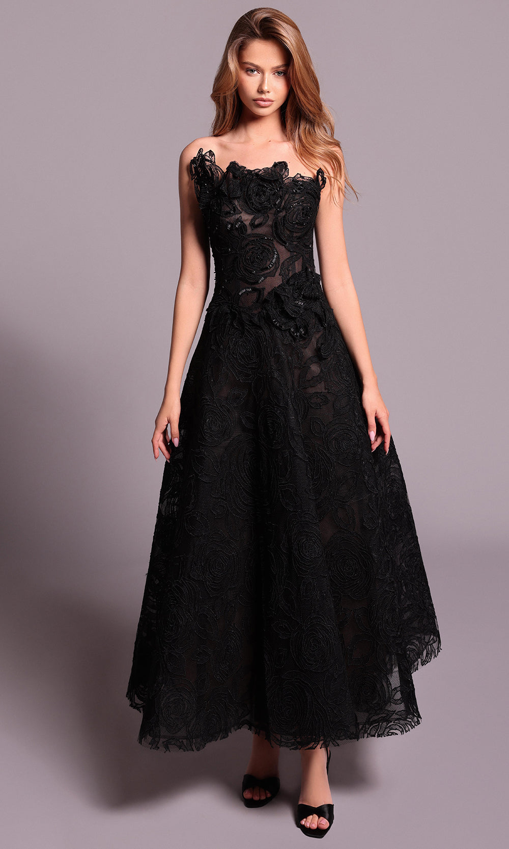 Tarik Ediz 99135 - Strapless Lace Bodice Evening Dress