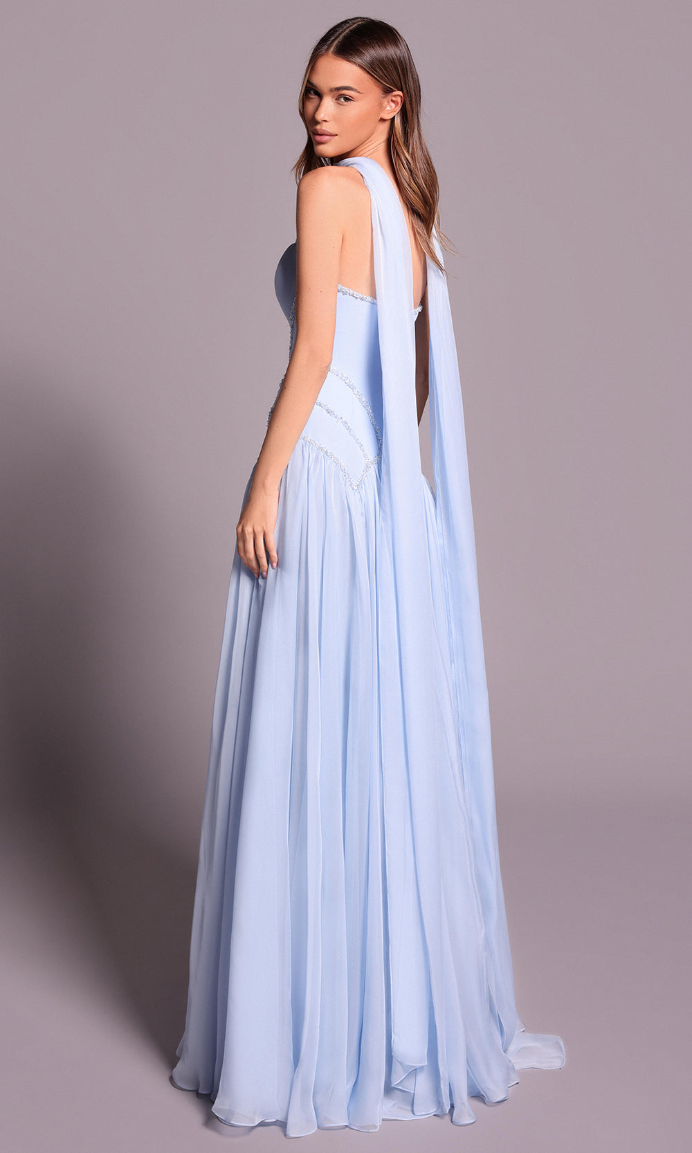 Tarik Ediz 99136 - Beaded Trim A-Line Long Dress