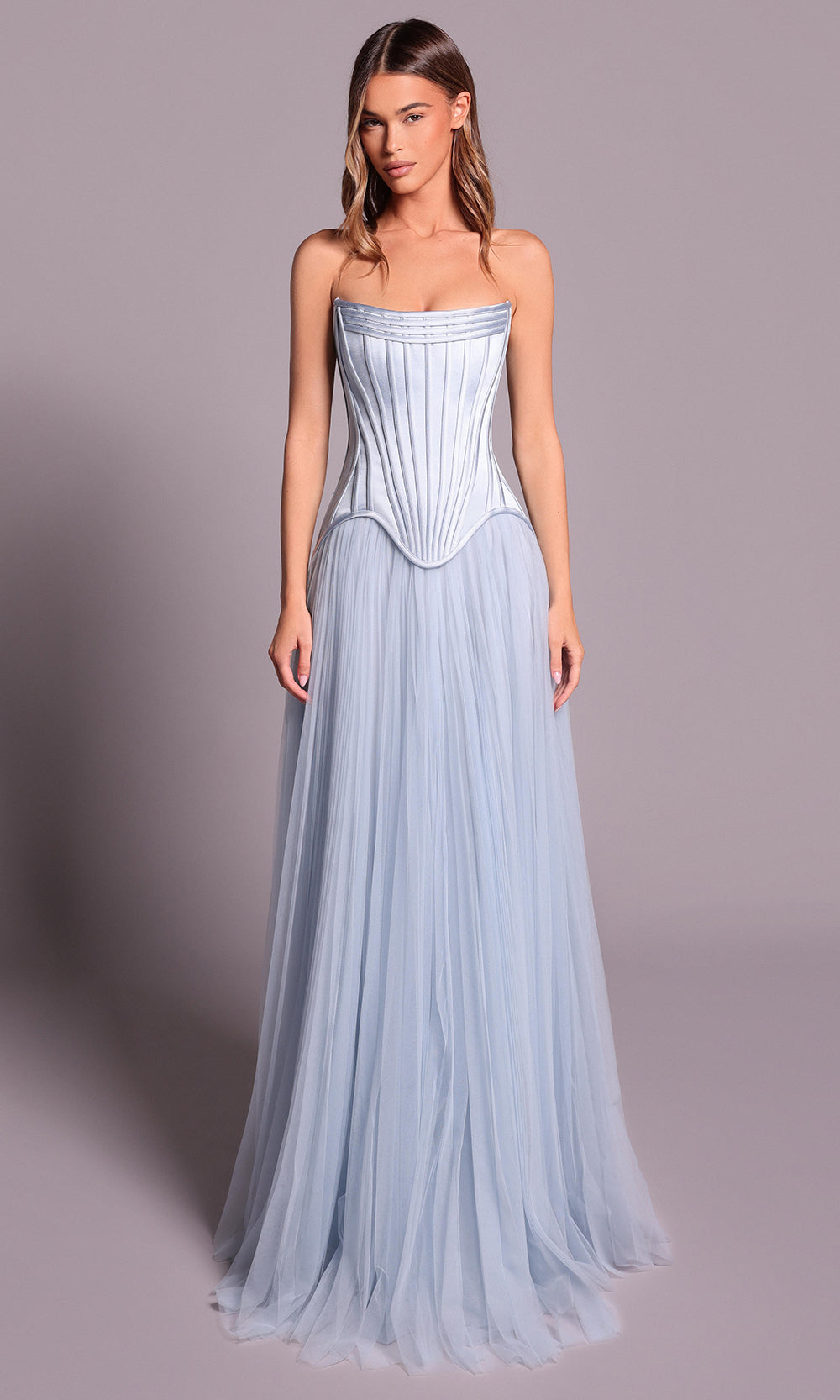 Tarik Ediz 99137 - Scoop Neck Satin Corset Evening Dress