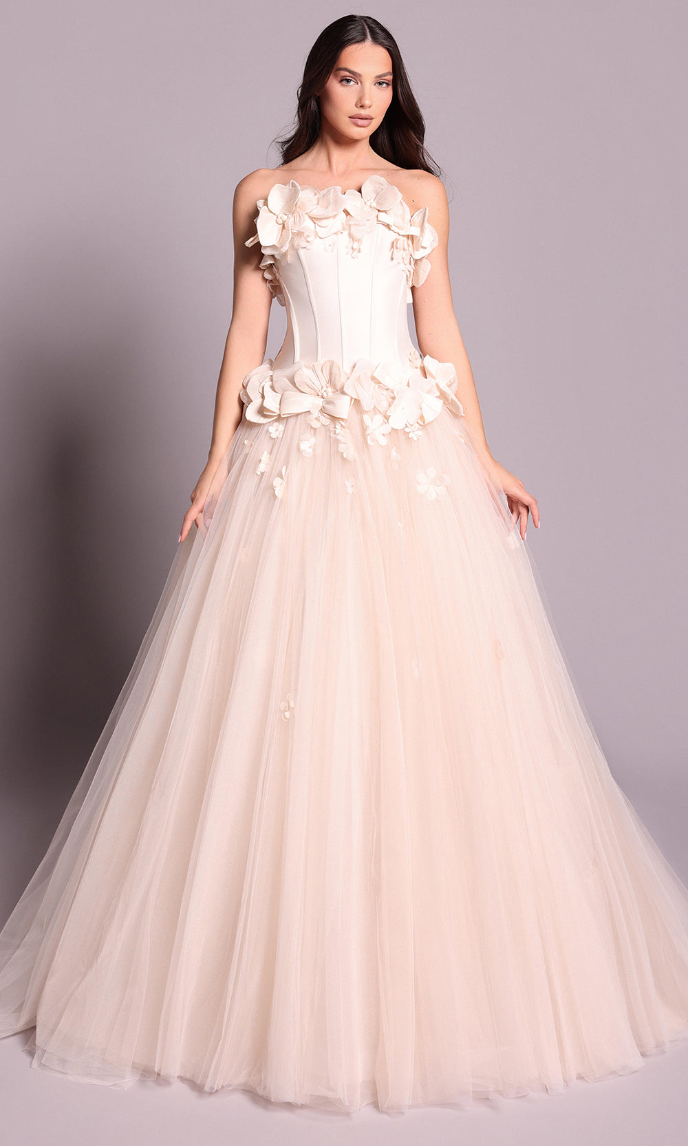 Tarik Ediz 99138 - Layered Tulle Skirt Strapless Gown