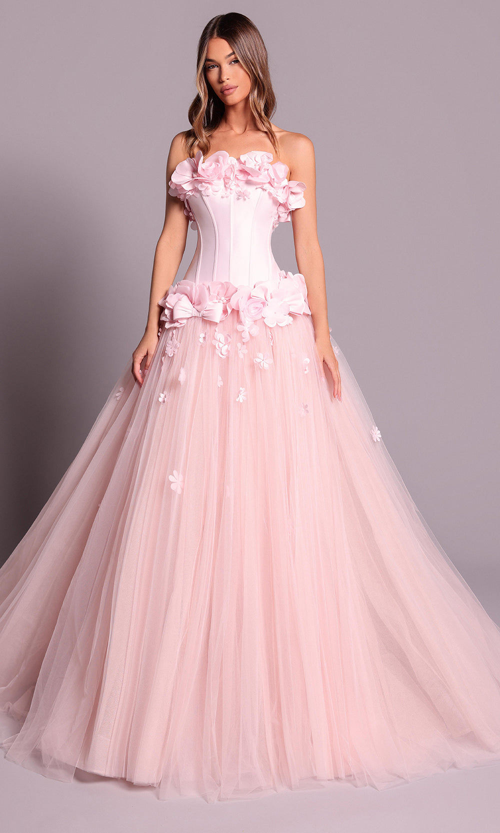 Tarik Ediz 99138 - Layered Tulle Skirt Strapless Gown