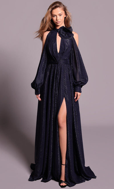 Tarik Ediz 99140 - Cold Shoulder Bishop Sleeve Long Dress