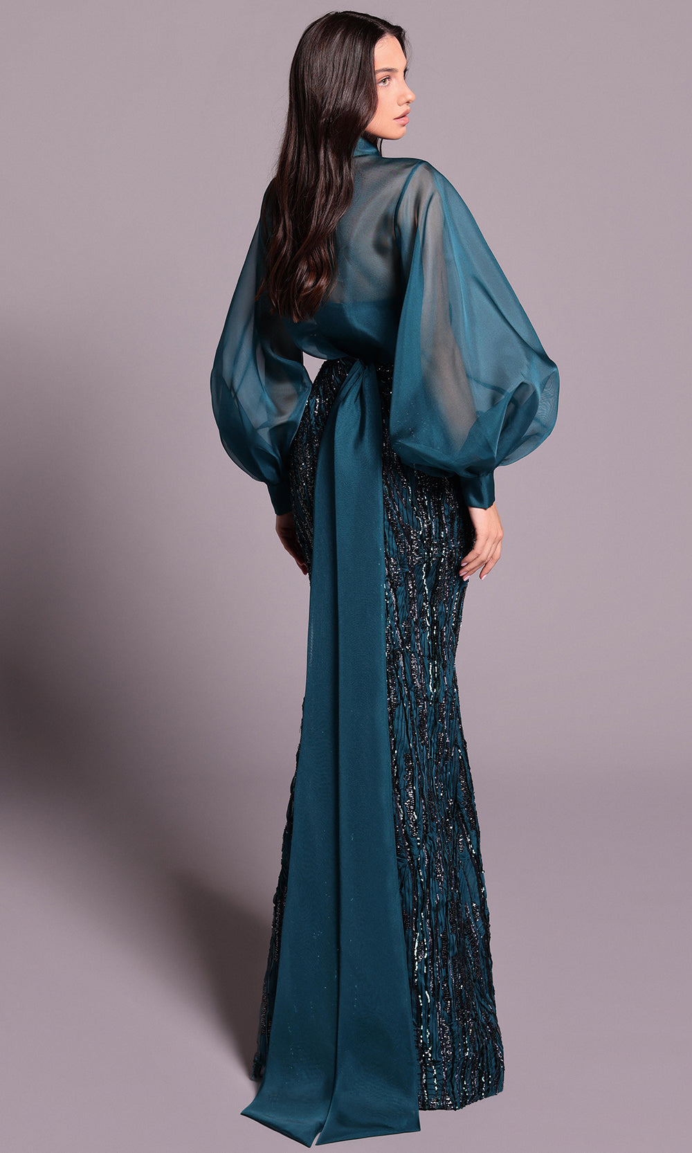 Tarik Ediz 99141 - Sheath Skirt Collared V-Neck Dress