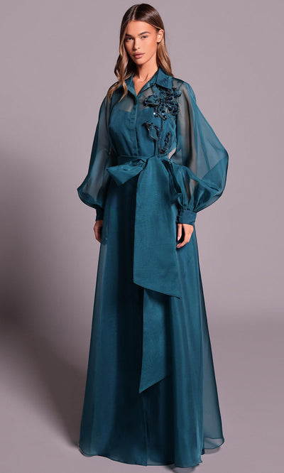 Tarik Ediz 99142 - Bishop Sleeve A-line Long Dress