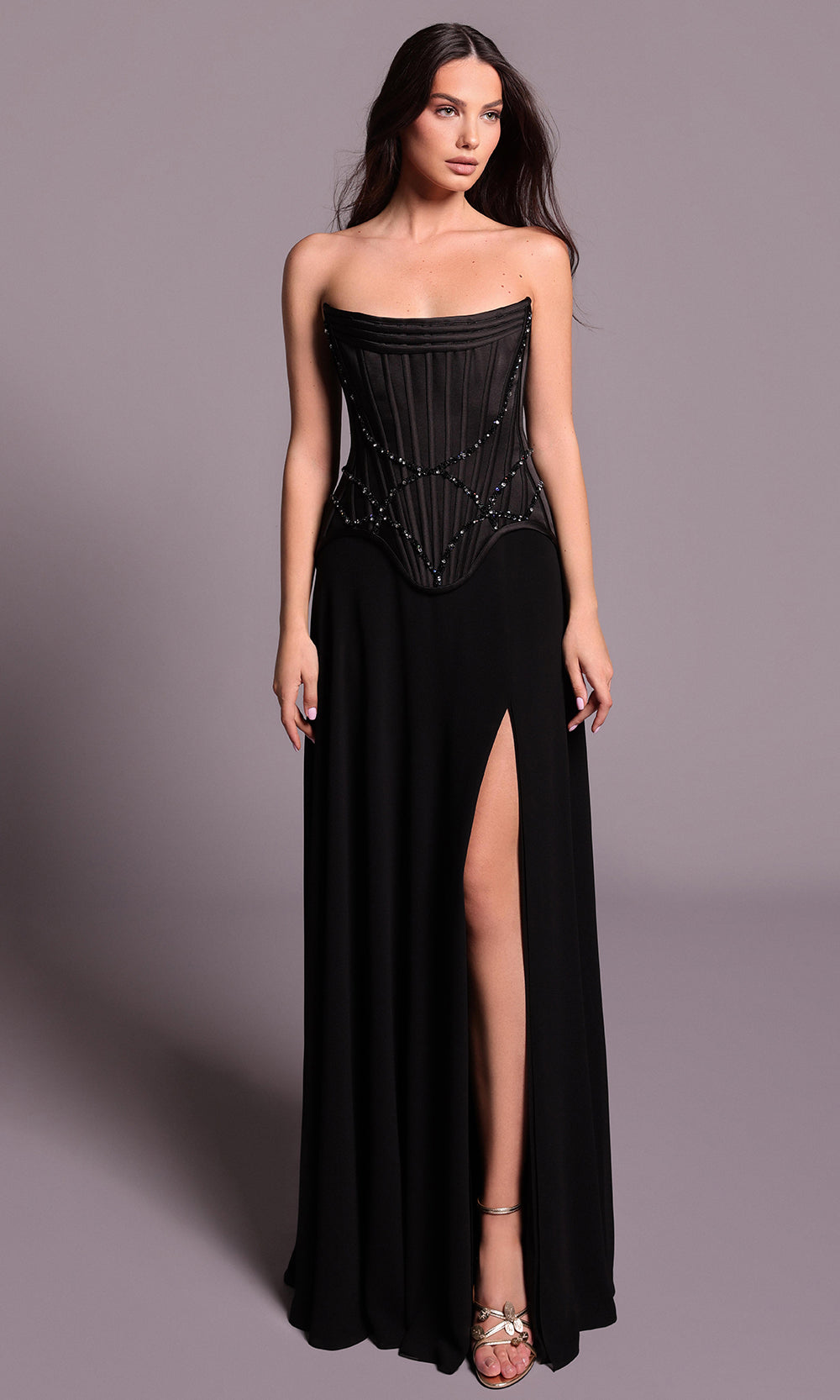 Tarik Ediz 99143 - Embellished Corset Strapless Dress