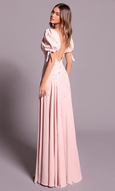 Tarik Ediz 99144 - Beaded Detail Scoop Neckline Dress